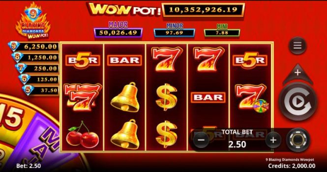 9 Blazing Diamonds Wowpot Microgaming slottxo ทดลองเล่น